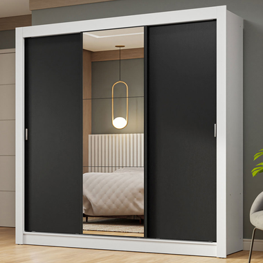 Clóset Nobre 3 Puertas Corredizas 1 Espejo Blanco/Negro 205 cm x 170 cm x 51 cm