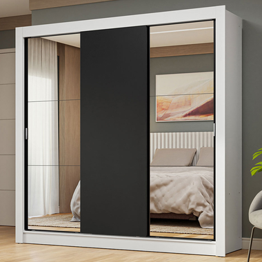 Clóset Nobre 3 Puertas Corredizas 2 Espejos Blanco/Negro 205 cm x 170 cm x 51 cm