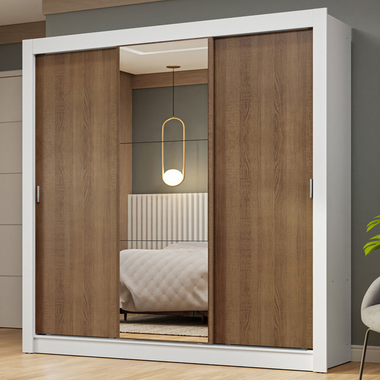 Clóset Nobre 3 Puertas Corredizas 1 Espejo Blanco/Marrón 205 cm x 170 cm x 51 cm