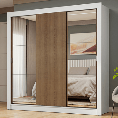 Clóset Nobre 3 Puertas Corredizas 2 Espejos Blanco/Marrón 205 cm x 170 cm x 51 cm