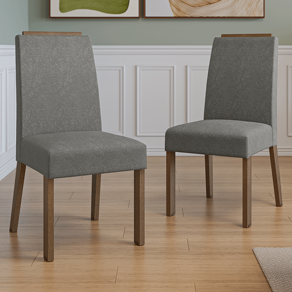 Kit 2 Sillas de Comedor Madesa 4255 Silver con Borde Superior MarrónPlateado