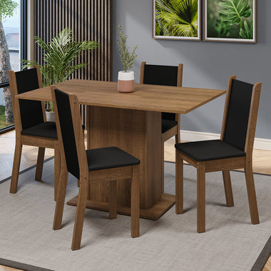 Juego de Comedor Tina con 4 Sillas Marrón/Negro