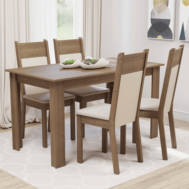 Juego de Comedor Ellen con 4 Sillas Marrón/Beige