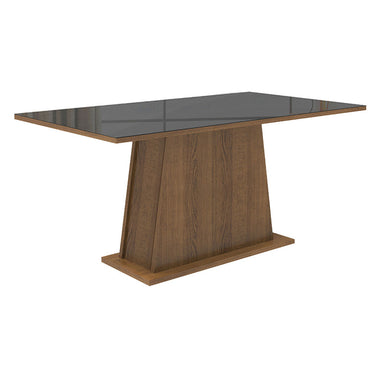 Mesa de Comedor Rectangular 6 Puestos con Tablero de Madera y Cristal
