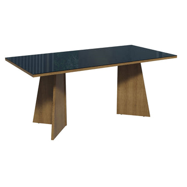 Mesa de Comedor Rectangular 8 Puestos con Tablero de Madera y Cristal MarrónNegro