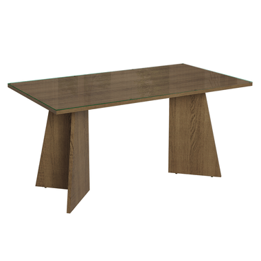 Mesa de Comedor Rectangular 6 Puestos con Tablero de Madera y Cristal Marrón
