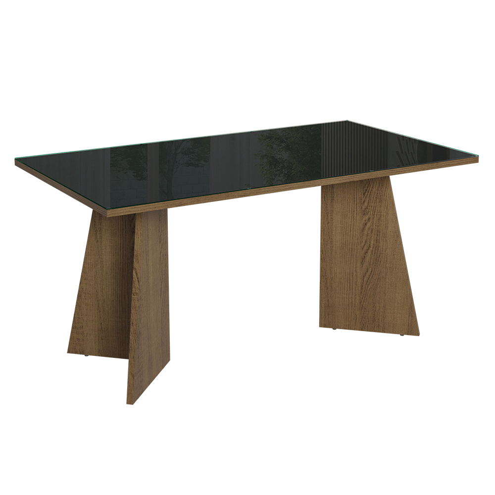 Mesa de Comedor Rectangular 6 Puestos con Tablero de Madera y Cristal MarrónNegro