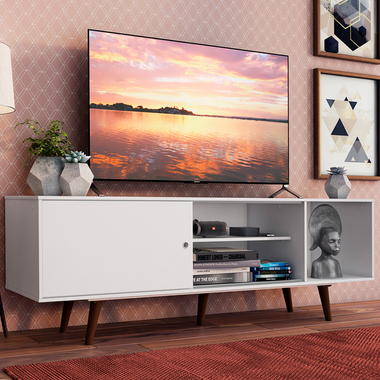 Centro de Entretenimiento Mesa para TV Dubai Hasta 65 Pulgadas Blanco (Patas Marrón)