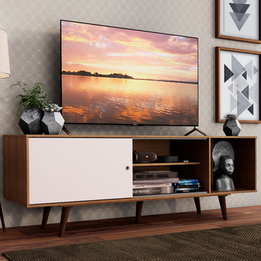 Centro de Entretenimiento Mesa para TV Dubai Hasta 65 Pulgadas Marrón/Blanco (Patas Marrón)