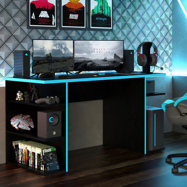 Escritorio Gamer Moderno para PC y Consola NegroAzul