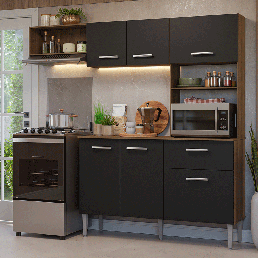 Mueble de Cocina Compacta Aura 2.00 Metros MarrónNegro