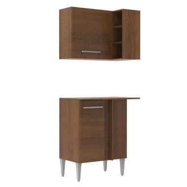 Kit Mueble de Cocina Superior y Mueble Bajo de Esquina Emilly Marrón