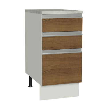 Mueble de Cocina Bajo Glamy 3 Cajones 40 cm x 60 cm con Encimera Blanco/Marrón