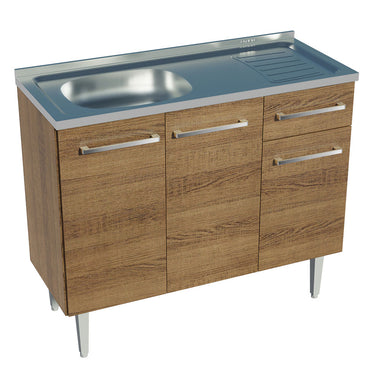 Mueble de Cocina Emilly 1.05 m con Mesón de Acero Marrón