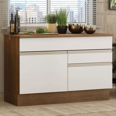 Mueble de Cocina Bajo Glamy 1.20 m 1 Puerta 2 Cajones con Encimera Marrón/Blanco