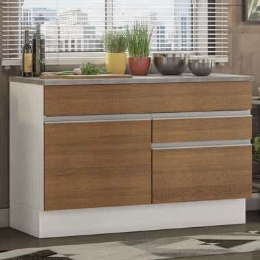 Mueble de Cocina Bajo Glamy 1.20 m 1 Puerta 2 Cajones con Encimera Blanco/Marrón