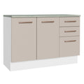 Mueble de Cocina Bajo Agata 1.20 m 2 Puertas 3 Cajones con Encimera Blanco/Crema