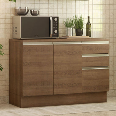 Mueble de Cocina Bajo Glamy 1.20 m 2 Puertas 3 Cajones con Encimera Marrón