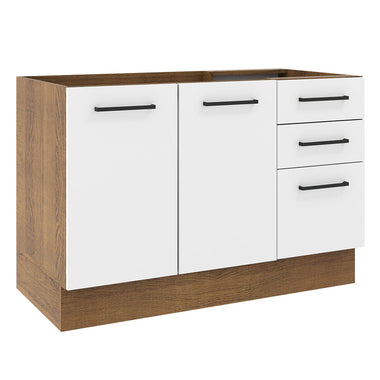 Mueble de Cocina Bajo Agata 1.20 m 2 Puertas 3 Cajones Marrón/Blanco