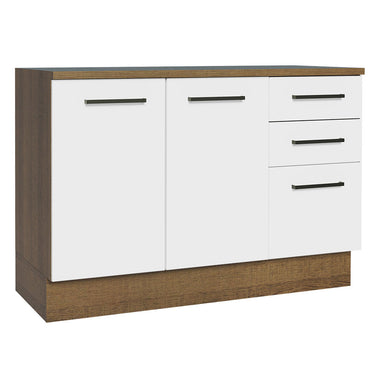 Mueble de Cocina Bajo Agata 1.20 m 2 Puertas 3 Cajones con Encimera Marrón/Blanco