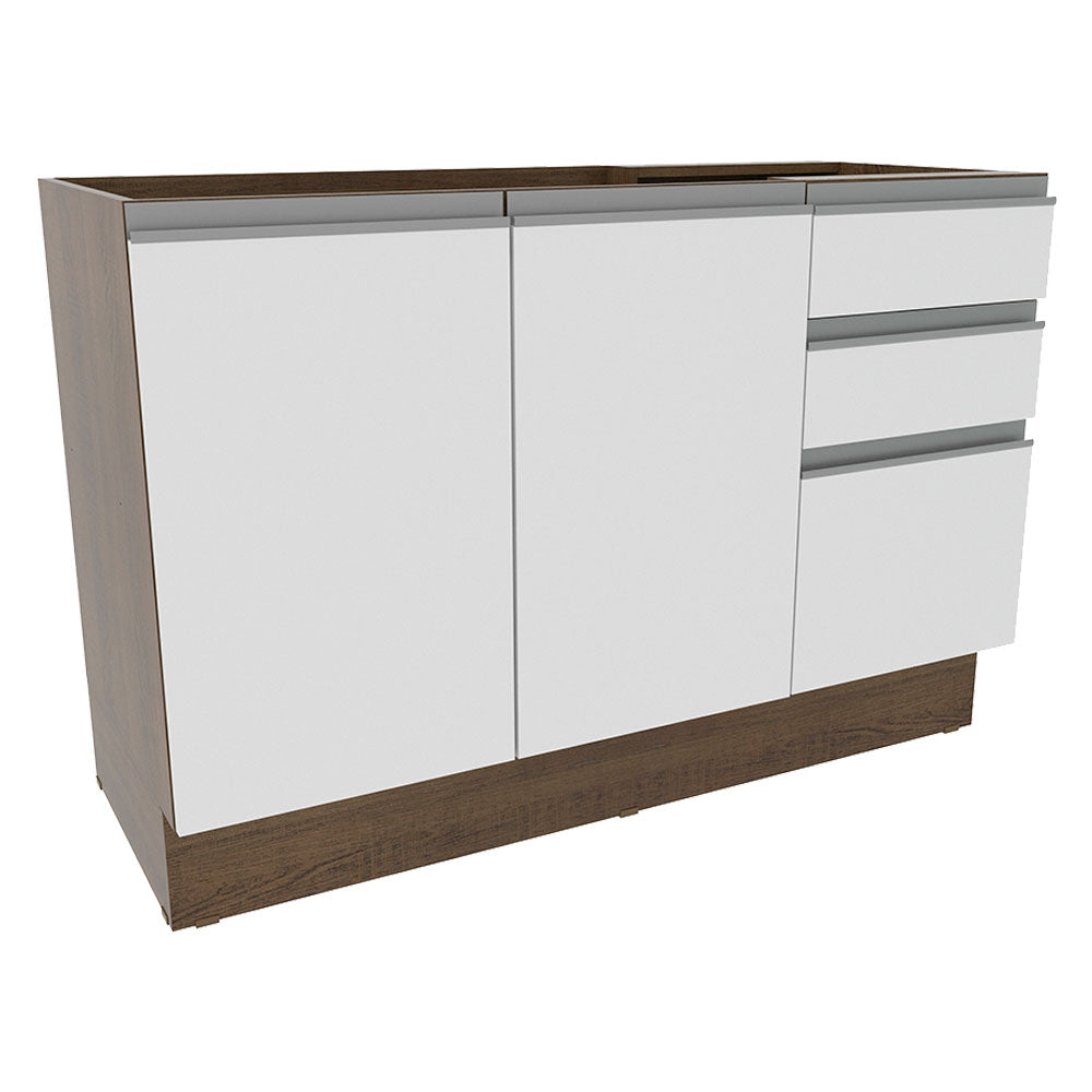 Mueble de Cocina Bajo Glamy 1.20 m 2 Puertas 3 Cajones Marrón/Blanco
