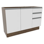 Mueble de Cocina Bajo Glamy 1.20 m 2 Puertas 3 Cajones Marrón/Blanco