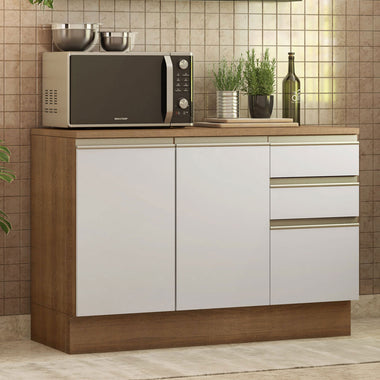 Mueble de Cocina Bajo Glamy 1.20 m 2 Puertas 3 Cajones con Encimera Marrón/Blanco