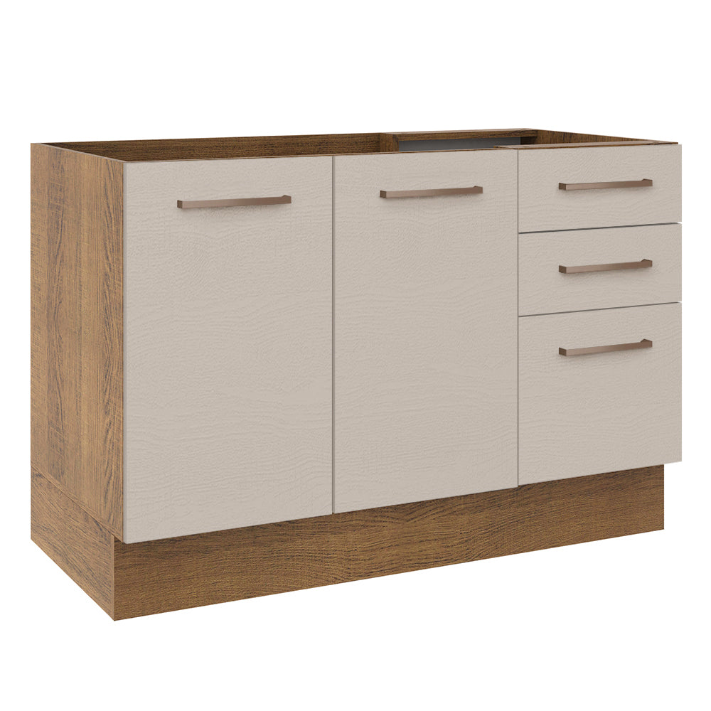 Mueble de Cocina Bajo Agata 1.20 m 2 Puertas 3 Cajones Marrón/Crema