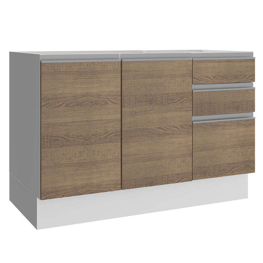 Mueble de Cocina Bajo Glamy 1.20 m 2 Puertas 3 Cajones Blanco/Marrón