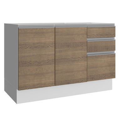 Mueble de Cocina Bajo Glamy 1.20 m 2 Puertas 3 Cajones Blanco/Marrón