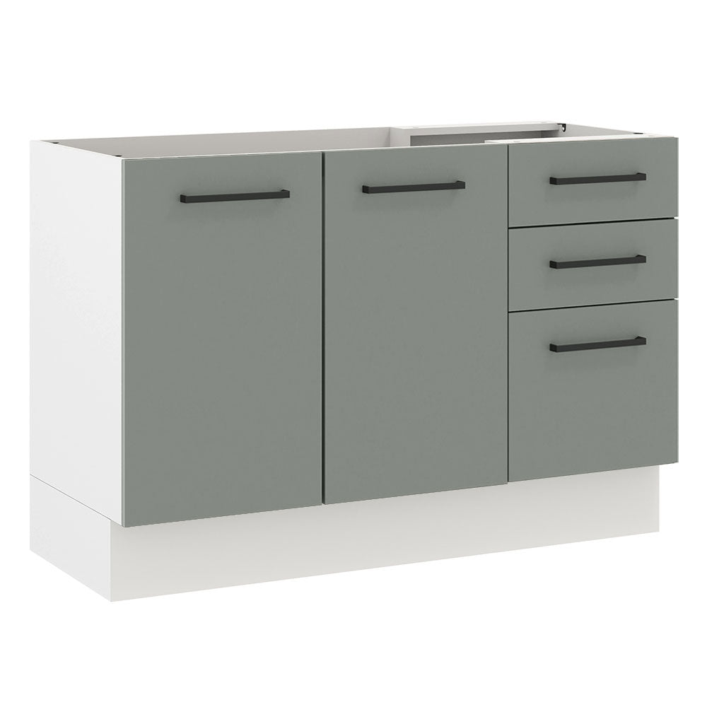 Mueble de Cocina Bajo Agata 1.20 m 2 Puertas 3 Cajones Blanco/Gris