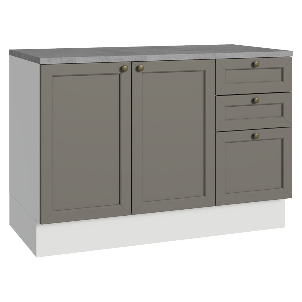 Mueble de Cocina Bajo Vik 1.20 m 2 Puertas 3 Cajones con Encimera Blanco/Gris