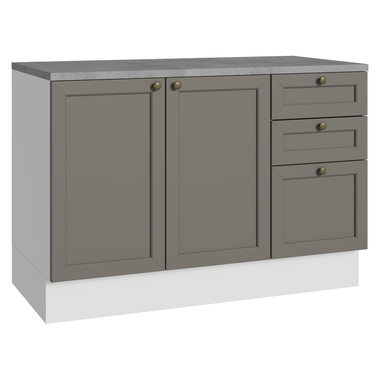 Mueble de Cocina Bajo Vik 1.20 m 2 Puertas 3 Cajones con Encimera Blanco/Gris