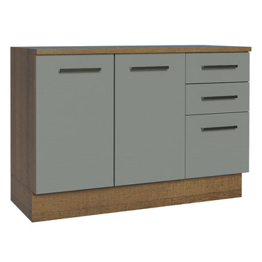 Mueble de Cocina Bajo Agata 1.20 m 2 Puertas 3 Cajones con Encimera Marrón/Gris