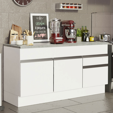 Mueble de Cocina Bajo Glamy 1.50 m 2 Puertas 2 Cajones con Encimera Blanco