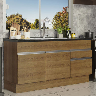 Mueble de Cocina Bajo Glamy 1.50 m 2 Puertas 2 Cajones Marrón