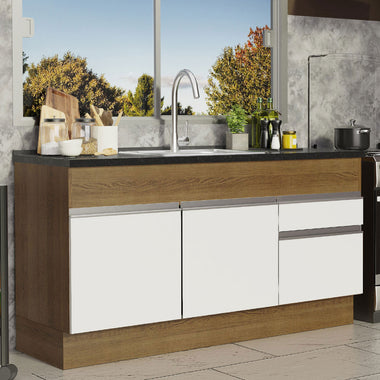 Mueble de Cocina Bajo Glamy 1.50 m 2 Puertas 2 Cajones Marrón/Blanco