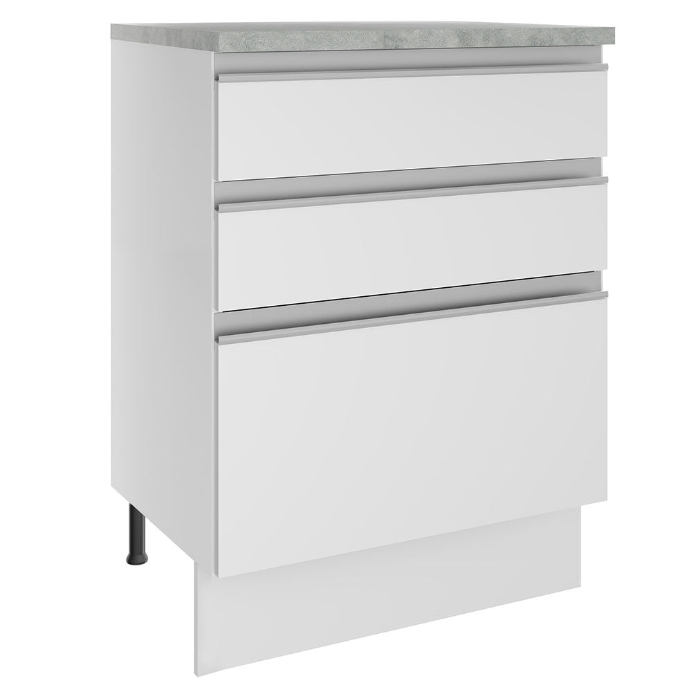 Mueble de Cocina Bajo Glamy 60 cm 3 Cajones Blanco