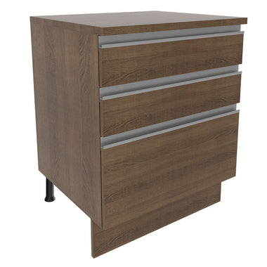 Mueble de Cocina Bajo Glamy 60 cm 3 Cajones Marrón