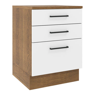 Mueble de Cocina Bajo Agata 60 cm 3 Cajones Marrón/Blanco