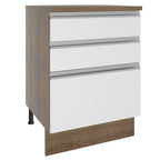 Mueble de Cocina Bajo Glamy 60 cm 3 Cajones Marrón/Blanco