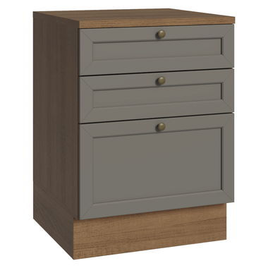Mueble de Cocina Bajo Vik 60 cm 3 Cajones MarrónGris