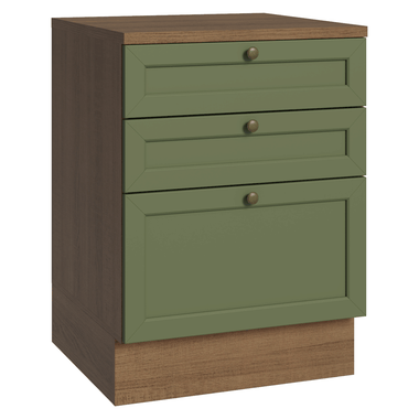 Mueble de Cocina Bajo Vik 60 cm 3 Cajones MarrónVerde