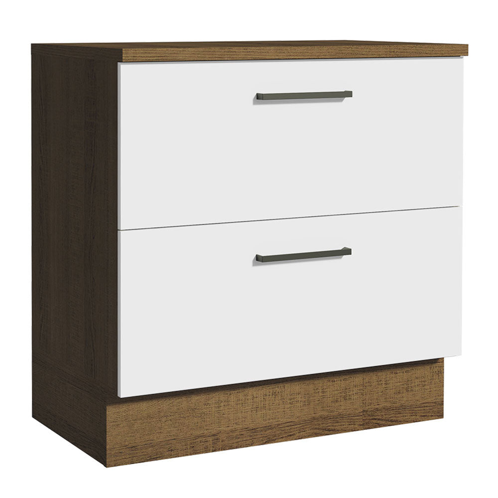 Mueble de Cocina Bajo Agata 80 cm 2 Cajones Marrón/Blanco