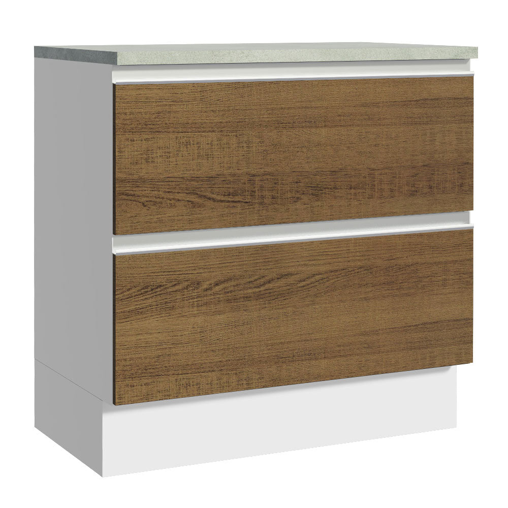 Mueble de Cocina Bajo Glamy 80 cm 2 Cajones Blanco/Marrón