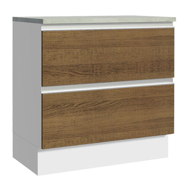 Mueble de Cocina Bajo Glamy 80 cm 2 Cajones Blanco/Marrón