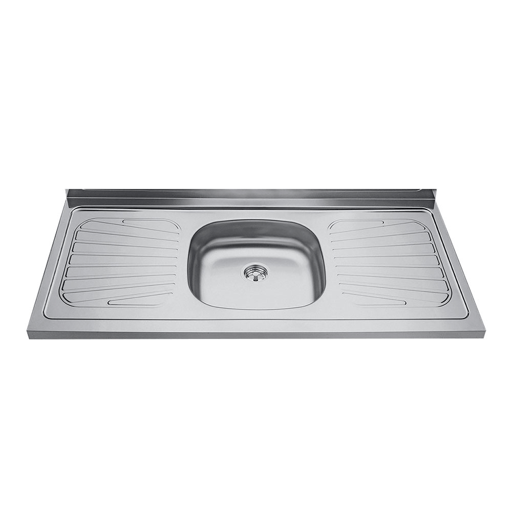 Lavaplatos Tramontina de Acero Inoxidable 120 x 52 cm con Poceta Central y Escurridor