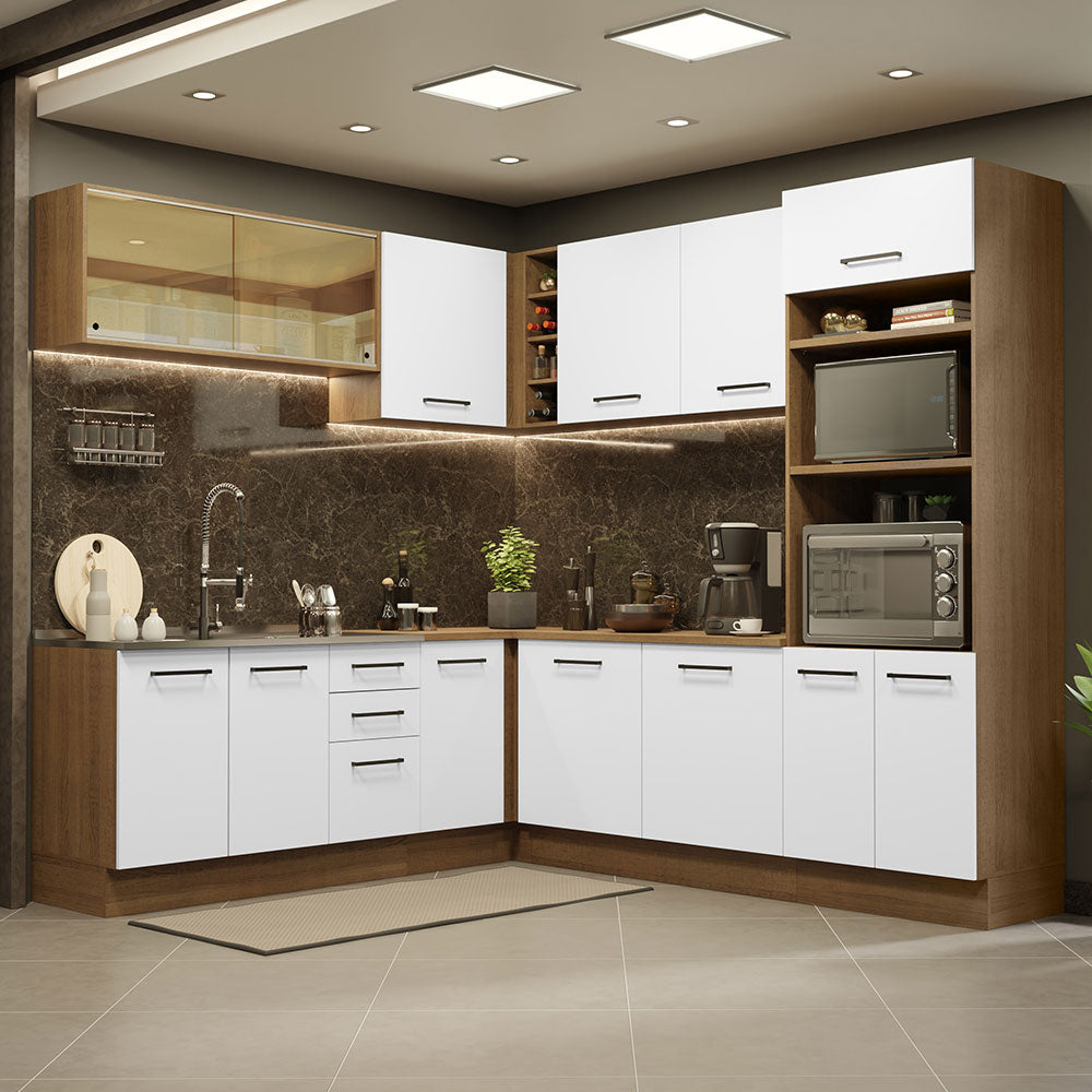 Cocina Integral de Esquina Agata 4.60 m Marrón/Blanco 01