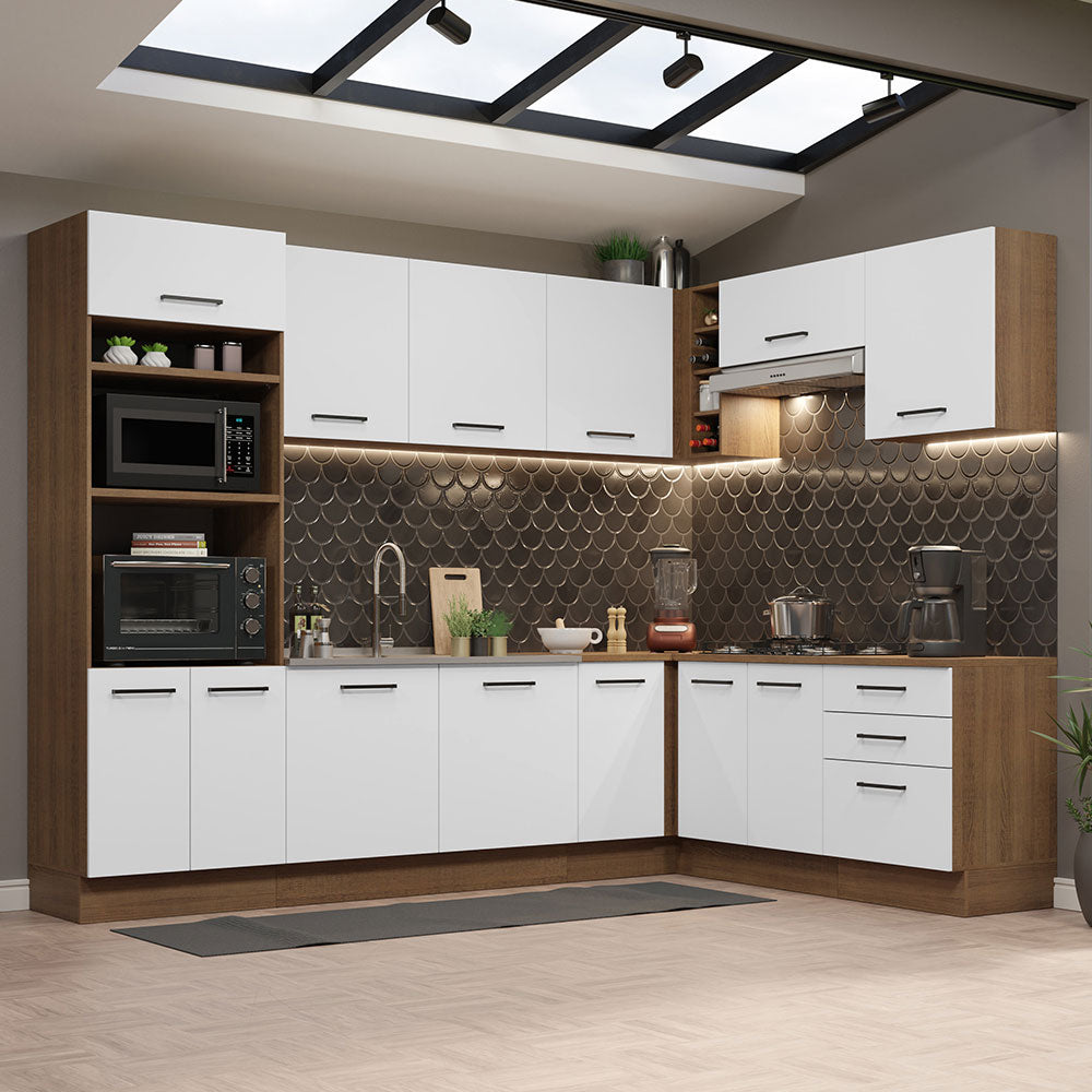 Cocina Integral de Esquina Agata 4.80 m Marrón/Blanco 01