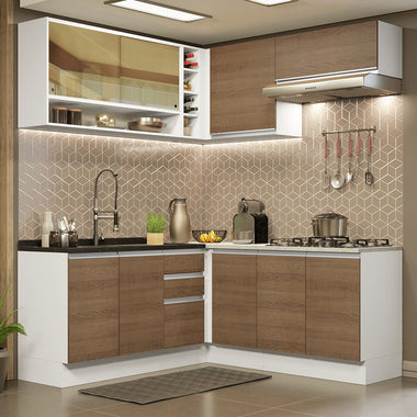 Cocina Integral de Esquina Glamy 3.50 m Blanco/Marrón 02